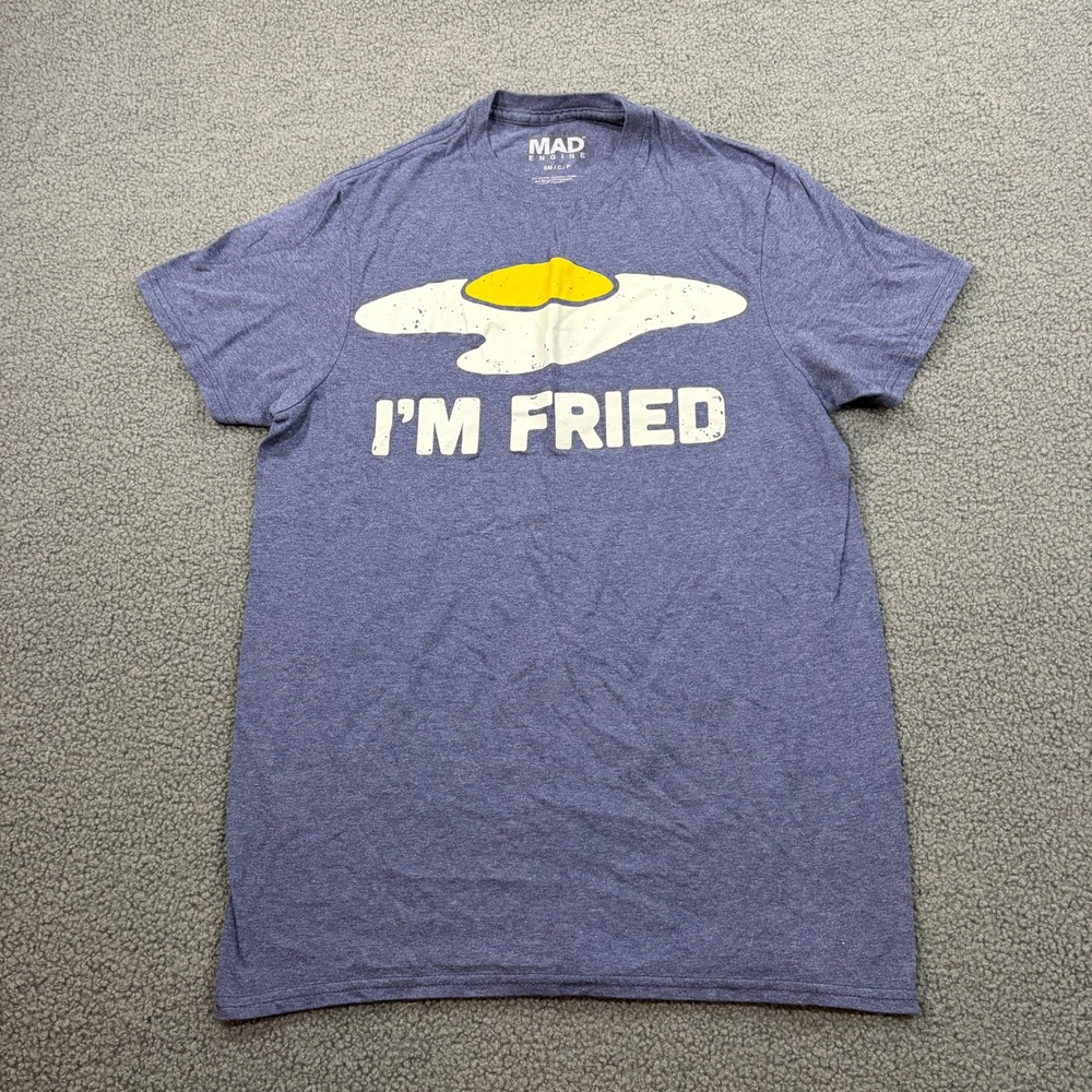 Mad Engine T-Shirt Mens Small Blue I'm Fried Egg Graphic Short Sleeve Tee Humor